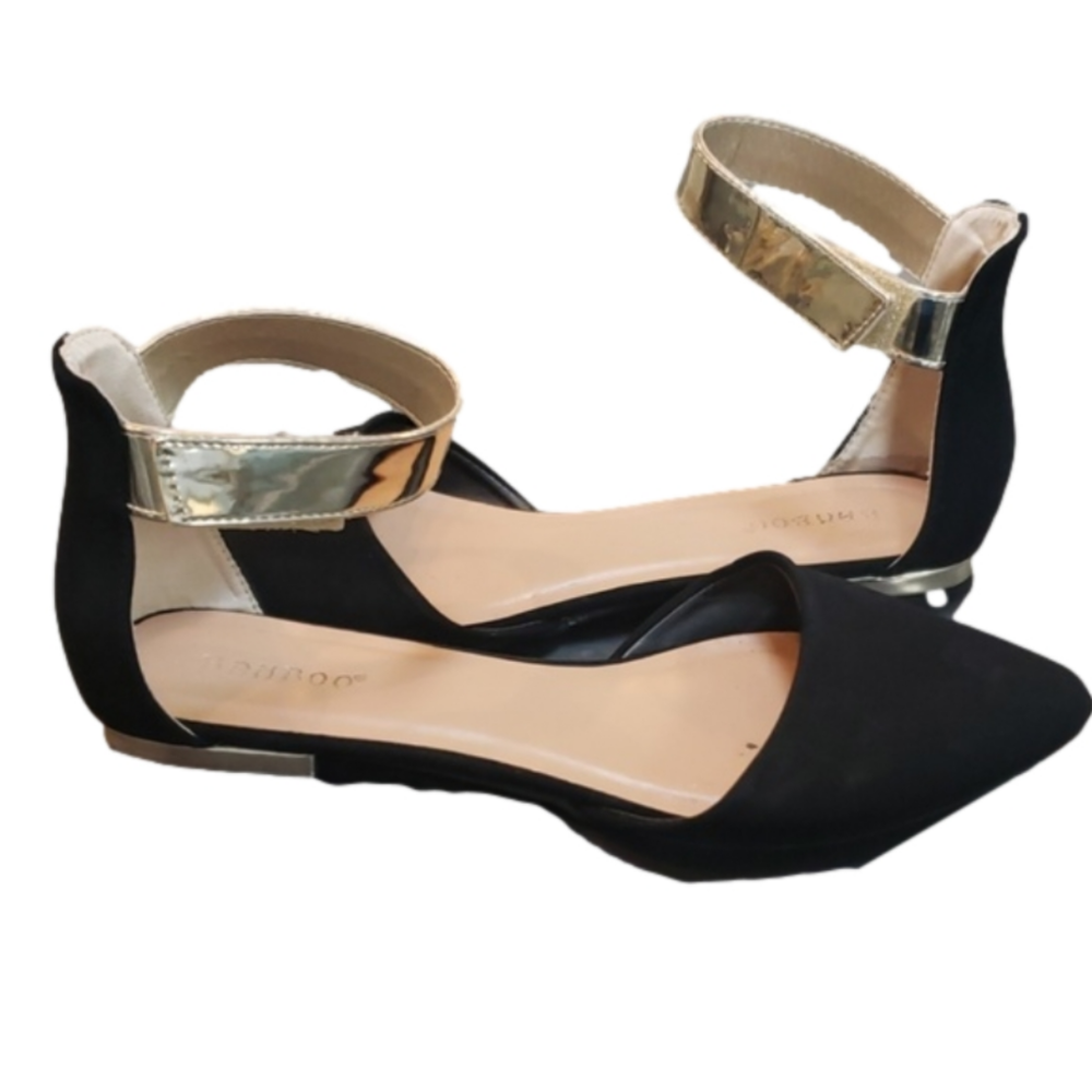 Pointed Toe Flats with Ankle Gold Strap